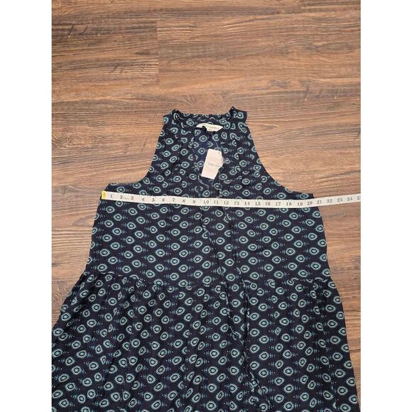 Emily Daniels Sleeveless Boho Maxi Dress Navy Teal Print Size L NWT Tiered Tasse - Picture 10 of 12